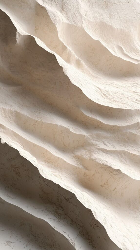 Détail d’enduit texturé clair, apportant relief et douceur visuelle à l’aménagement intérieur professionnel.